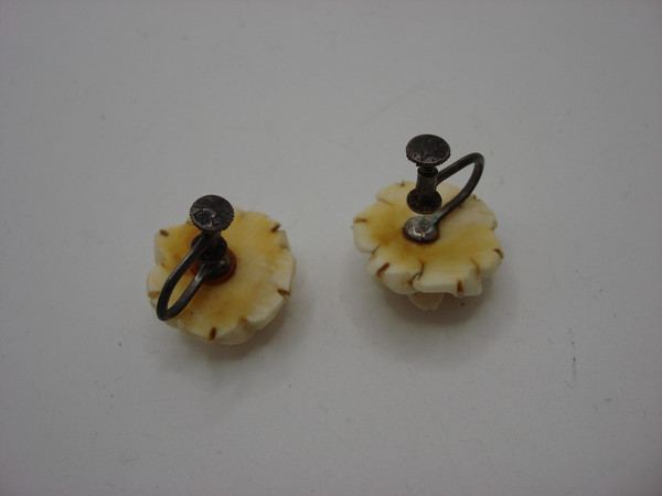 Vintage Carved Rose Brooch & Earrings Set | Gold-Tone & Silver 925 | Floral Jewelry