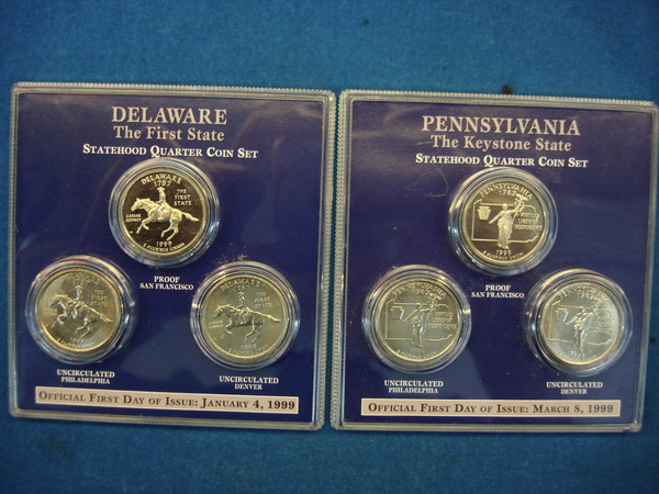 1999 Delaware & Pennsylvania State Quarters Proof Set (P, D, S) - Encapsulated Coins