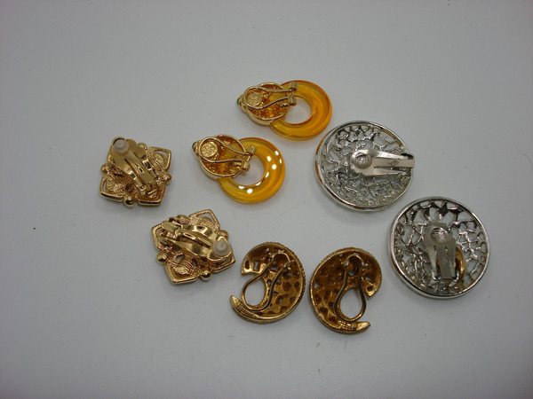 ✨ Vintage 1980s Clip-On Earrings Set of 4 | Minty Estate Find! Silver, Gold Tone & Rhinestone Styles