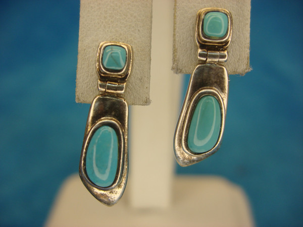 Sterling Silver Dangle Earrings with Faux Turquoise - Petite & Elegant