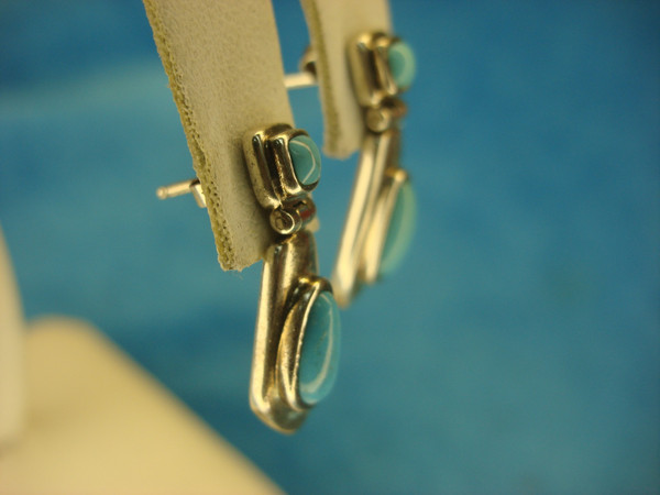 Sterling Silver Dangle Earrings with Faux Turquoise - Petite & Elegant