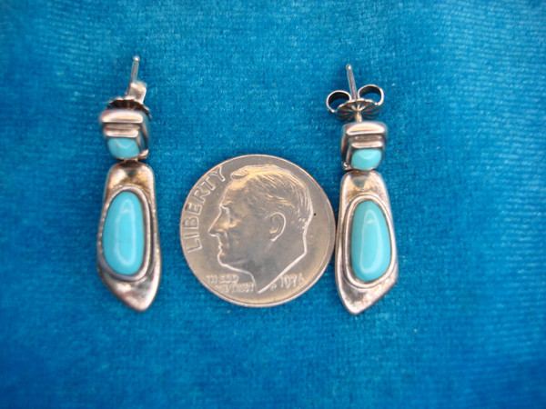 Sterling Silver Dangle Earrings with Faux Turquoise - Petite & Elegant