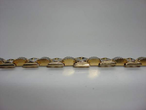 Vintage Spain Damascus Mother of Pearl Bracelet | Gold Tone, 6 3/4