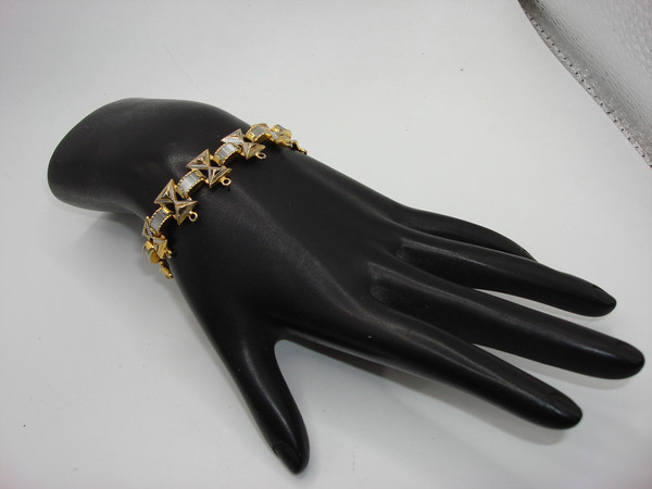 Vintage Spain Damascus Mother of Pearl Bracelet | Gold Tone, 6 3/4