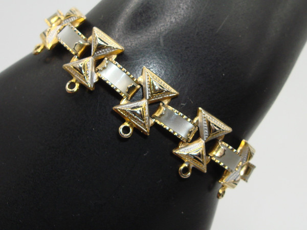 Vintage Spain Damascus Mother of Pearl Bracelet | Gold Tone, 6 3/4