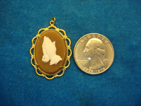 Vintage Gold Tone Praying Hands Lucite Pendant Charm - 1.25