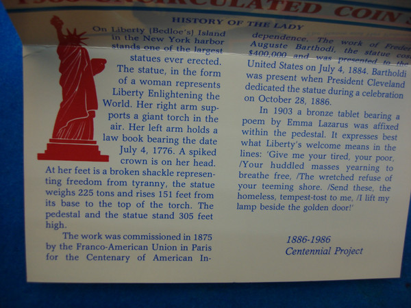 1985 Statue of Liberty Centennial Coin Set - Uncirculated 5-Coin Set with 2 Gold-Plated Coins