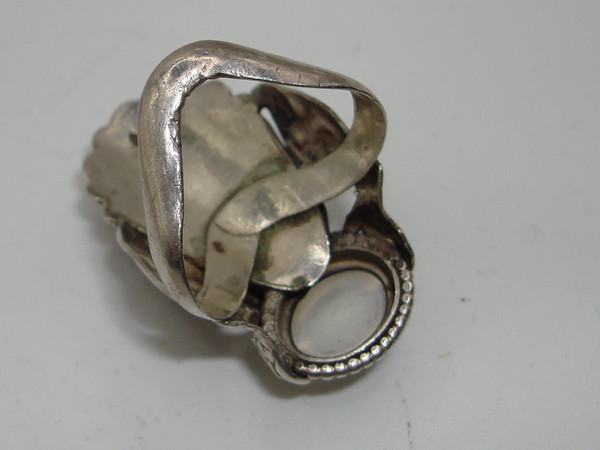 Sterling Silver Naga Dragon Ring with Moonstone - Size 6