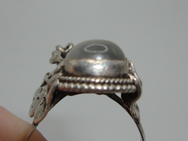 Sterling Silver Naga Dragon Ring with Moonstone - Size 6