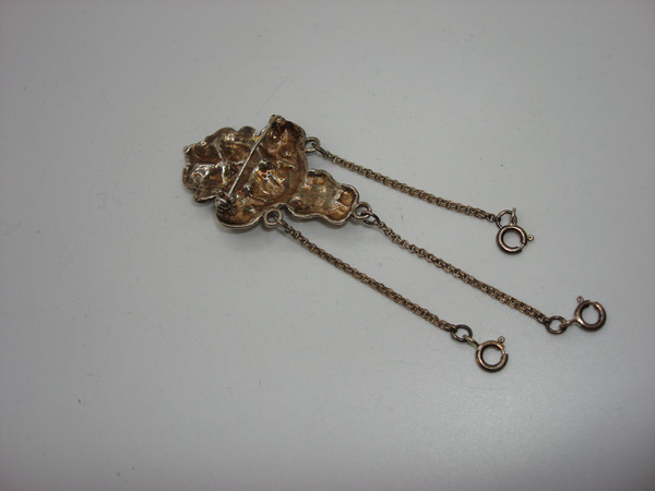 Vintage Sterling Silver Chatelaine Brooch with Fleur-de-lis, 925 Hallmark - Statement Piece