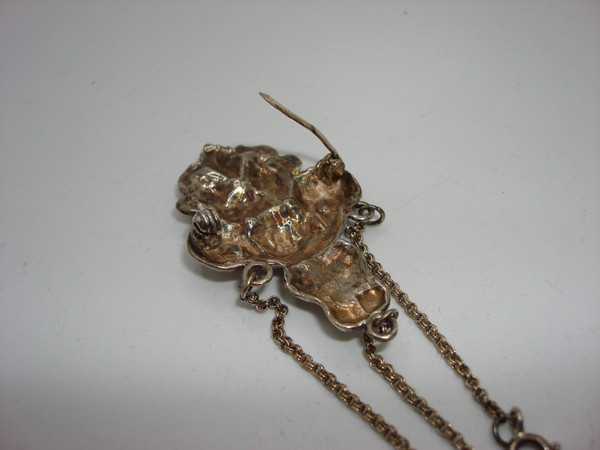 Vintage Sterling Silver Chatelaine Brooch with Fleur-de-lis, 925 Hallmark - Statement Piece