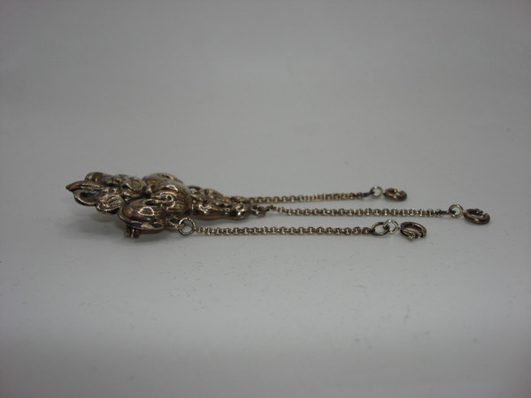 Vintage Sterling Silver Chatelaine Brooch with Fleur-de-lis, 925 Hallmark - Statement Piece