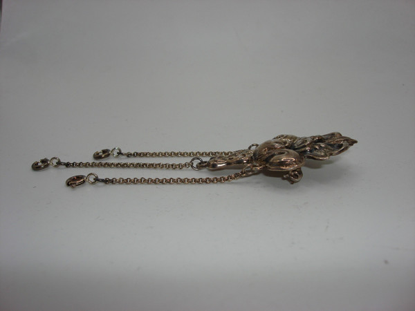 Vintage Sterling Silver Chatelaine Brooch with Fleur-de-lis, 925 Hallmark - Statement Piece