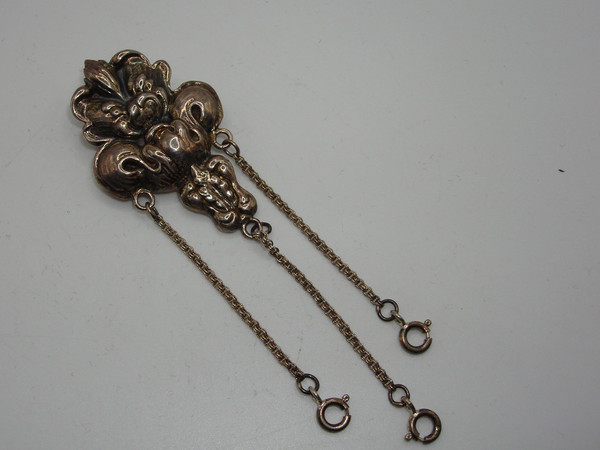 Vintage Sterling Silver Chatelaine Brooch with Fleur-de-lis, 925 Hallmark - Statement Piece