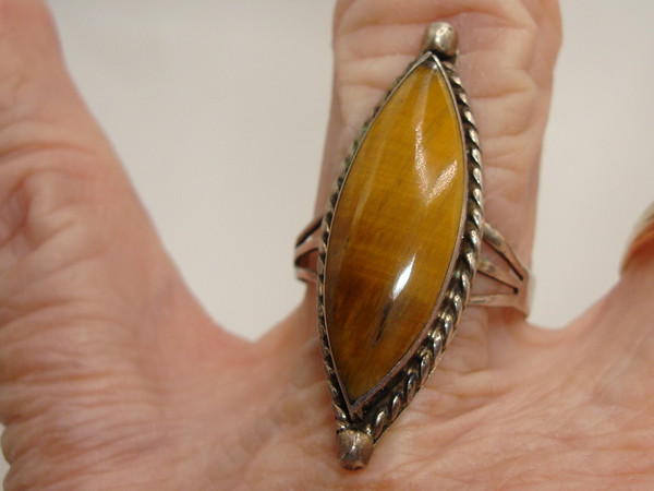 Vintage Mexico Sterling Silver Tiger's Eye Ring | Size 8