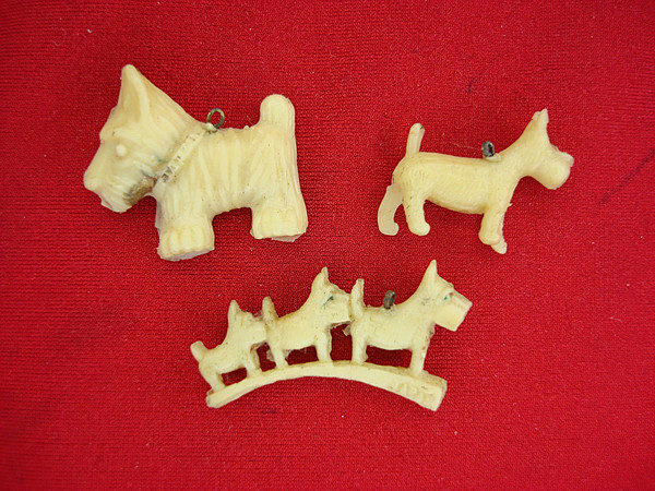 Vintage Cracker Jack Prizes - Celluloid Scotties & Schnausers (3-Piece Set) 1940s