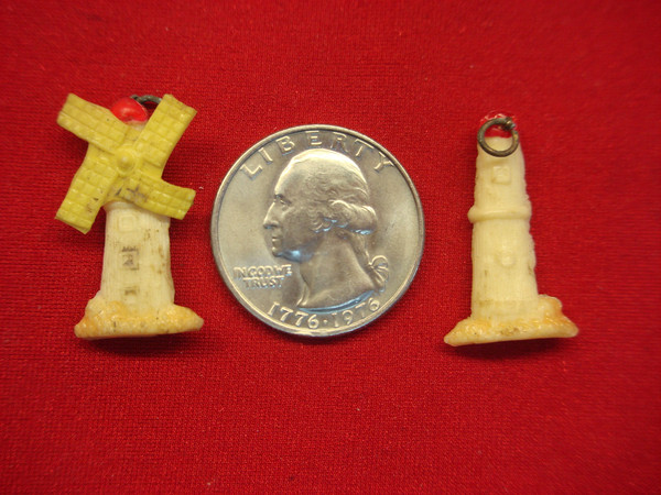 Vintage 1940s Cracker Jack Prizes - Celluloid Lighthouse & Windmill Set