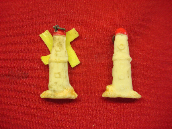 Vintage 1940s Cracker Jack Prizes - Celluloid Lighthouse & Windmill Set