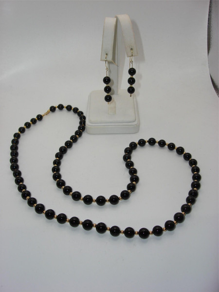 Luxurious 14K Gold Onyx Necklace & Earrings Set - Stunning Statement Jewelry