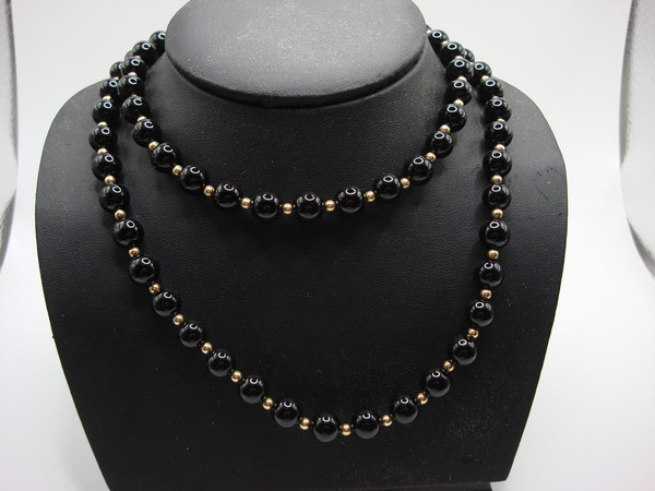 Luxurious 14K Gold Onyx Necklace & Earrings Set - Stunning Statement Jewelry
