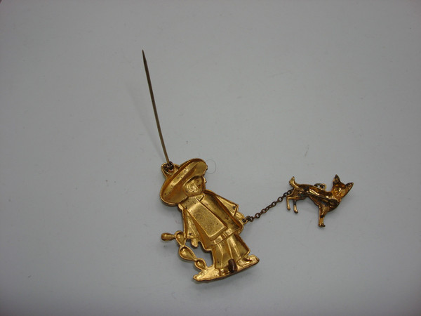 Vintage Mexican Man & Chihuahua Gold-Washed Pin (1940s)
