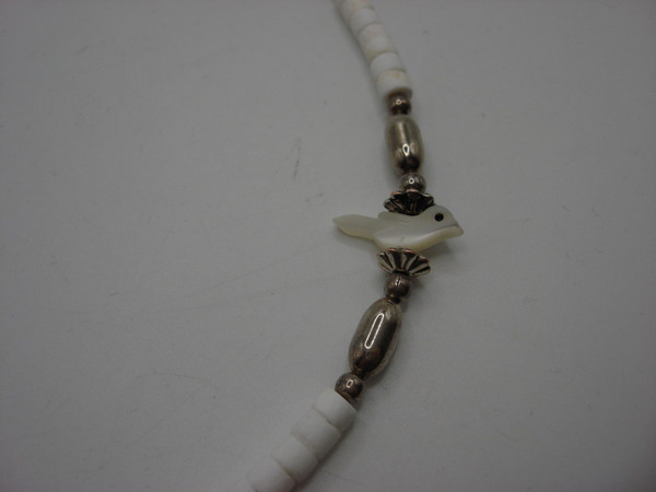 Vintage Southwestern Heishi Bead & Mother of Pearl Bird Necklace (19