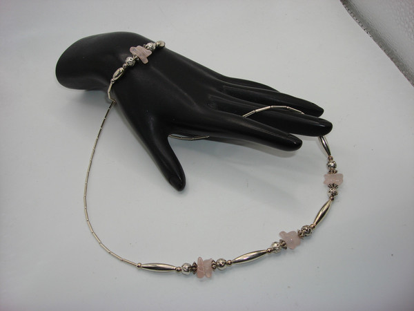 Vintage Southwestern Silver & Rose Quartz Jewelry Set: Necklace, Bracelet & Earrings