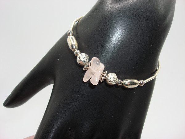 Vintage Southwestern Silver & Rose Quartz Jewelry Set: Necklace, Bracelet & Earrings