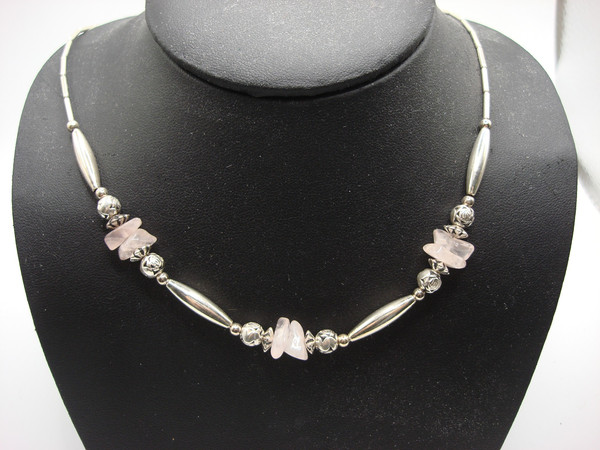 Vintage Southwestern Silver & Rose Quartz Jewelry Set: Necklace, Bracelet & Earrings