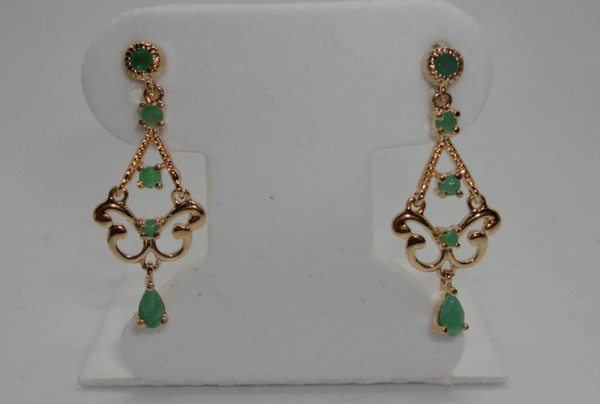 Vintage Gold Vermeil Sterling Silver Emerald Dangle Earrings (1/2ctw) - Mint Condition