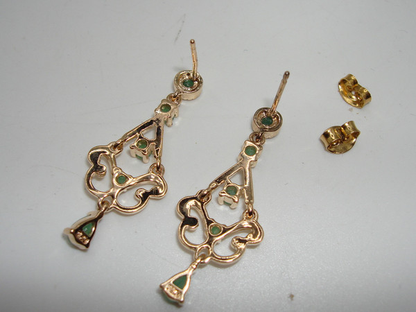 Vintage Gold Vermeil Sterling Silver Emerald Dangle Earrings (1/2ctw) - Mint Condition