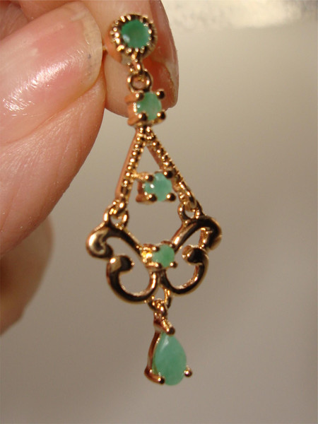 Vintage Gold Vermeil Sterling Silver Emerald Dangle Earrings (1/2ctw) - Mint Condition