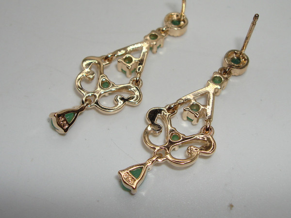 Vintage Gold Vermeil Sterling Silver Emerald Dangle Earrings (1/2ctw) - Mint Condition