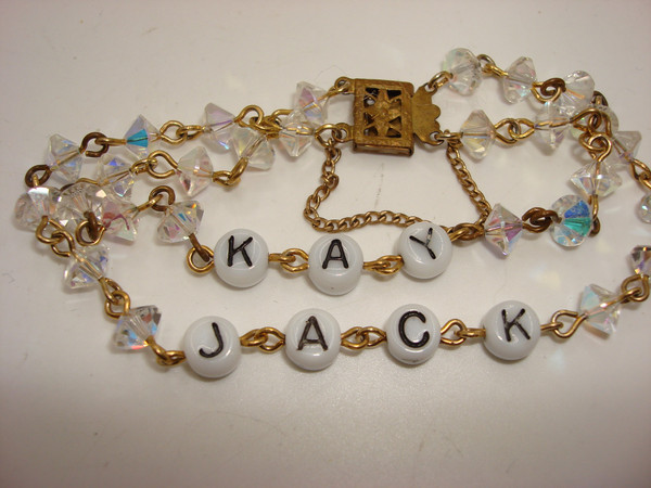 Vintage AB Crystal & Name Beads Bracelet 'Kay & Jack' - Personalized Gift