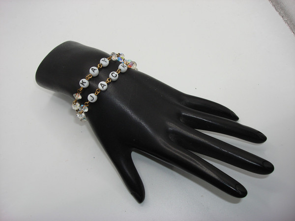 Vintage AB Crystal & Name Beads Bracelet 'Kay & Jack' - Personalized Gift