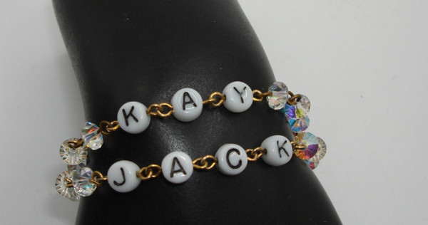 Vintage AB Crystal & Name Beads Bracelet 'Kay & Jack' - Personalized Gift
