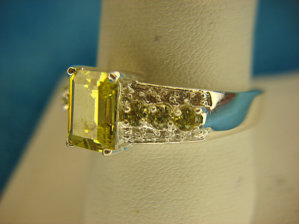 Sterling Silver Citrine Ring with Accented Stones - Size 10 1/4