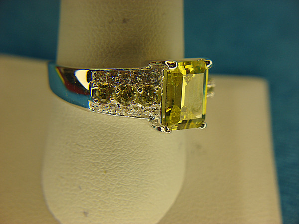 Sterling Silver Citrine Ring with Accented Stones - Size 10 1/4