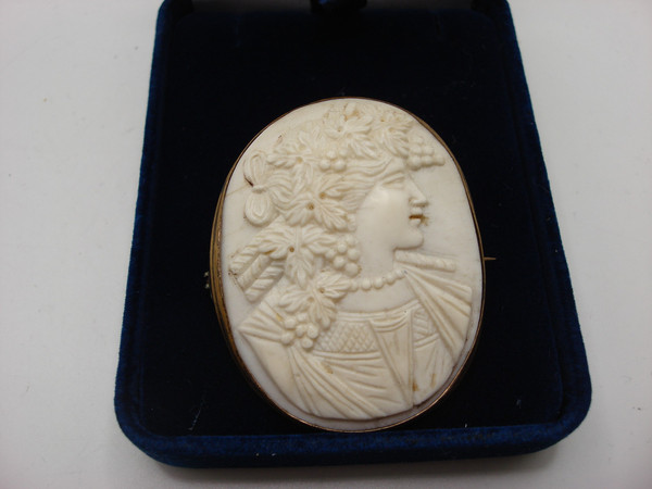 Antique 1890s Bacchante Cameo Brooch in Carved White Coral - Estate Find