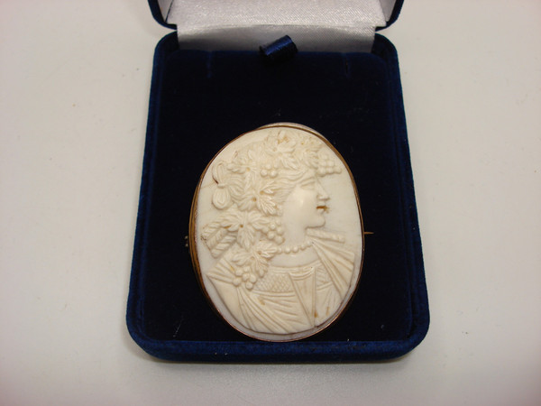 Antique 1890s Bacchante Cameo Brooch in Carved White Coral - Estate Find