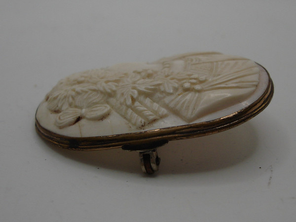 Antique 1890s Bacchante Cameo Brooch in Carved White Coral - Estate Find