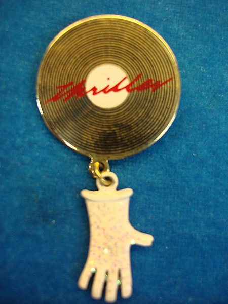 Vintage Michael Jackson Thriller Glove Pin - Collectible Gold Tone Record with Glittered Glove