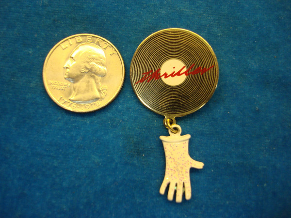 Vintage Michael Jackson Thriller Glove Pin - Collectible Gold Tone Record with Glittered Glove