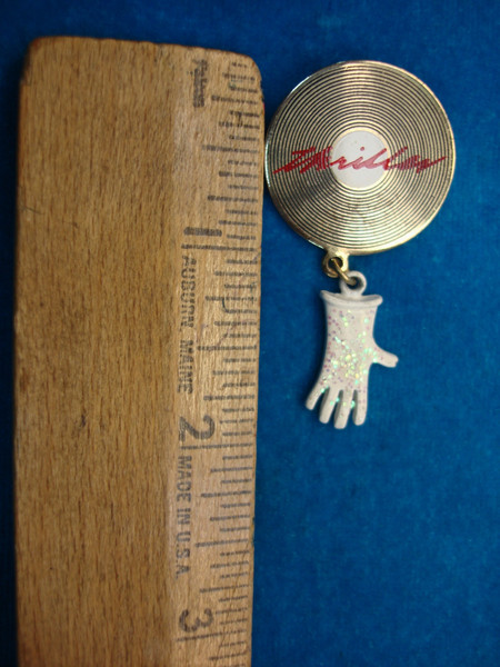Vintage Michael Jackson Thriller Glove Pin - Collectible Gold Tone Record with Glittered Glove
