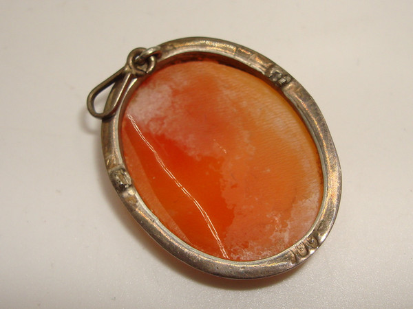 Vintage 900 Silver Carved Shell Cameo Pendant - Elegant Lady Portrait