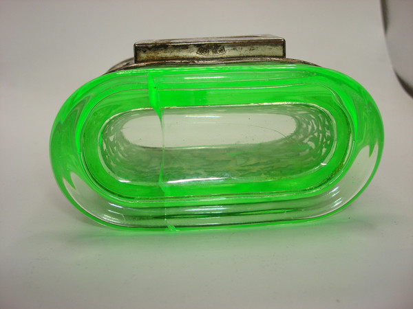 Vintage Bon Ton Vaseline Glass & Silver Cigarette & Match Holder (1930s-40s)