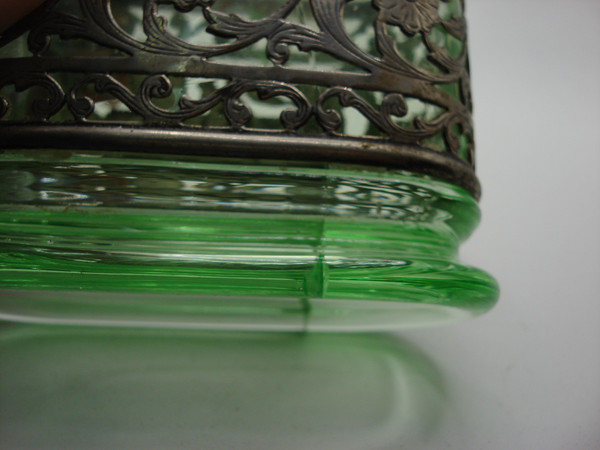 Vintage Bon Ton Vaseline Glass & Silver Cigarette & Match Holder (1930s-40s)