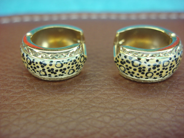 14K Yellow Gold Leopard Print Enamel Earrings - Pre-Owned, Excellent Condition
