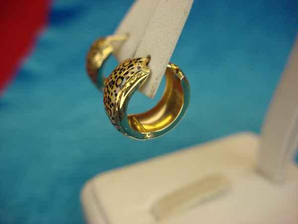 14K Yellow Gold Leopard Print Enamel Earrings - Pre-Owned, Excellent Condition