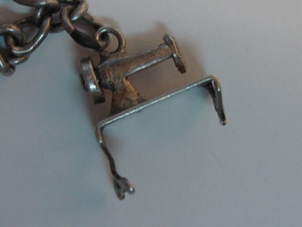 Vintage 1940s Mexico Sterling Silver Mechanical Charm Bracelet (6 Charms)